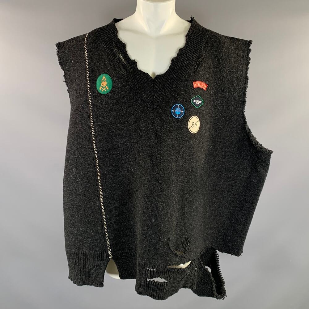 RAF SIMONS F/W2016 Size One Size Grey Charcoal Patches Wool Oversized Vest